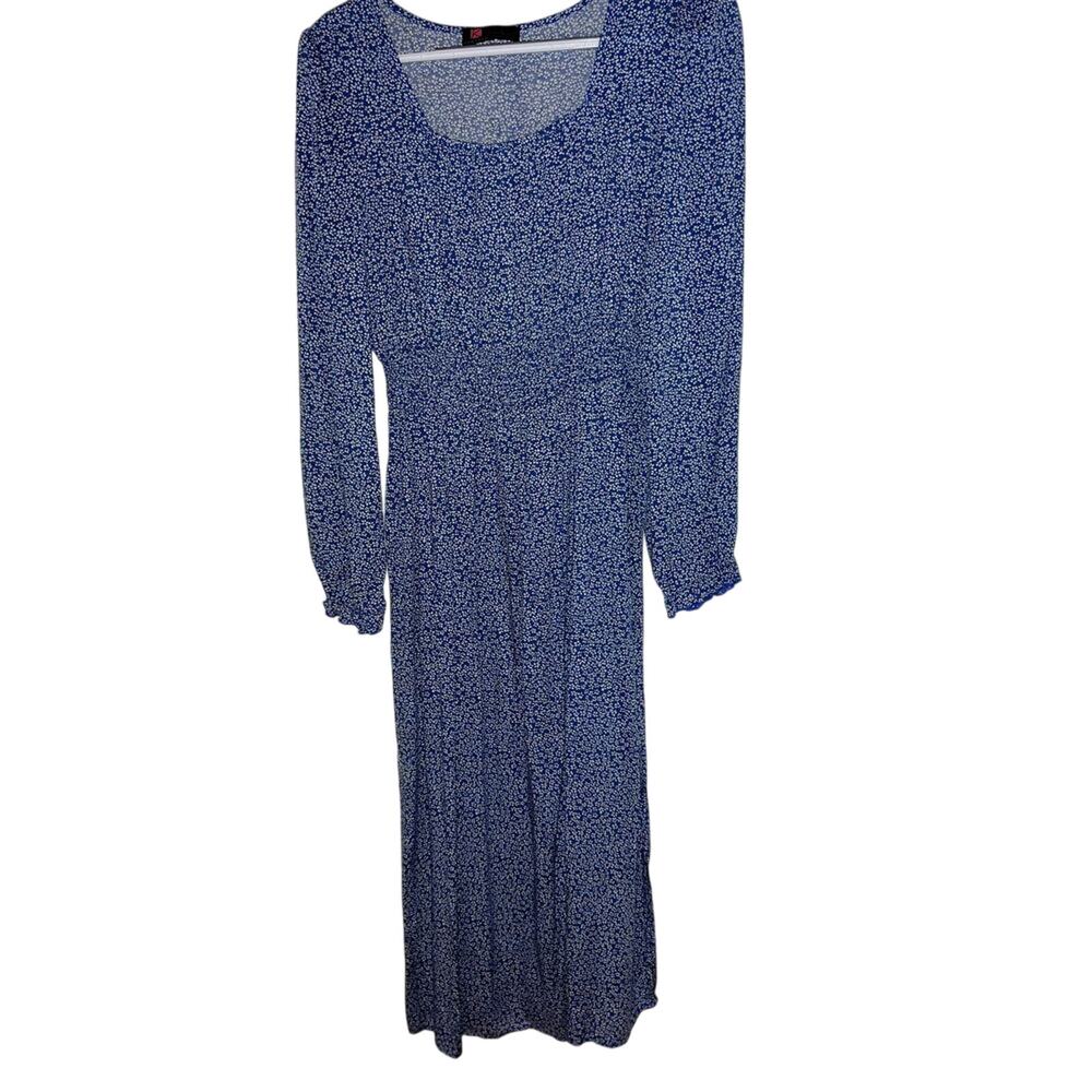 Blue Floral Smocked Maxi Dress – Side Slits, Kancy Kole S